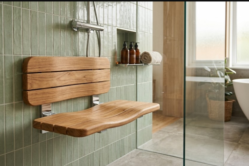 Siège de douche design : bois ou matériaux chauds