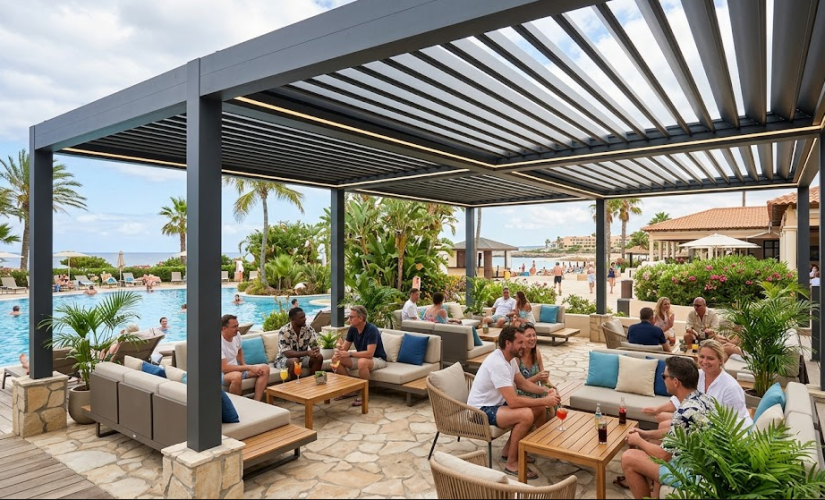 Pergola bioclimatique ou parasol : le comparatif pour votre établissement de loisirs
