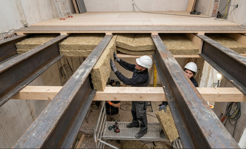 Soutien plancher et isolation phonique entre IPN