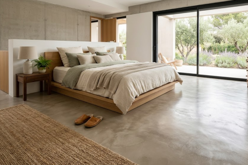 Sol décoratif en béton ciré dans les chambres : sain et hypoallergénique