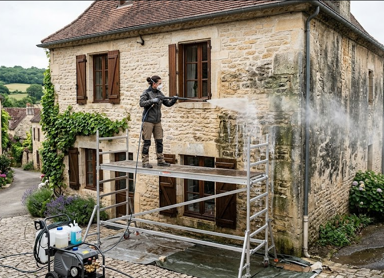 Nettoyage basse pression de façade : préserver le calcin de la pierre