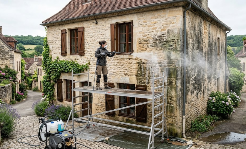 Nettoyage basse pression de façade : préserver le calcin de la pierre