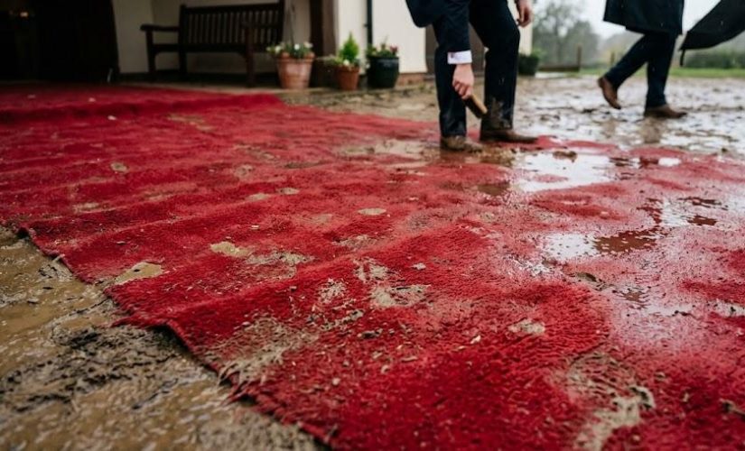 Tapis rouge en extérieur : gérer la pluie et la boue