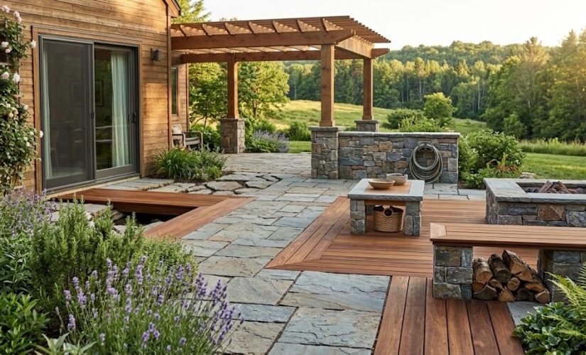 Associer pierre et bois : l&rsquo;alliance parfaite pour une terrasse de caractère