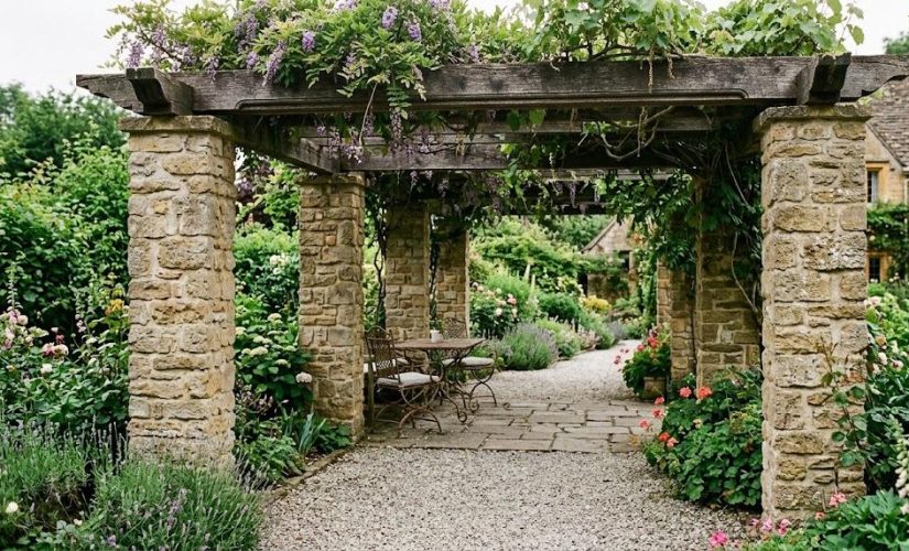 Le charme intemporel d&rsquo;une pergola en castine ou piliers maçonnés