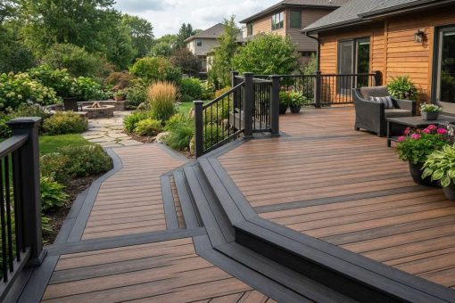 Terrasse en composite bicolore : créer des cadres et des chemins originaux