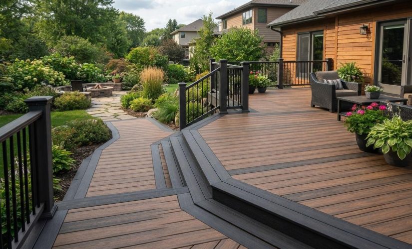 Terrasse en composite bicolore : créer des cadres et des chemins originaux